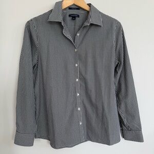 Lands’ End No Iron Supima Cotton Button-Down Shirt Black White Check Gingham
